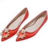 Dress Shoes Size 31-46 Extra Big Size Women Wedding Shoes Flat Heel Pearls Pointed Toe Silk Flats Banquet Bride Shoes Chinese Red Pure Color L230721