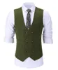 Heren Vesten Vest Double Breasted V-hals Wollen Tweed Plaid Vest Bruidegom Bruiloft Zakelijk Feest Jack Bruin Zwart Groen