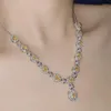 Hänghalsband versa retro mode brud tanzanite blå halsband mikro-inset 3a middag bröllopsklänning med högklassiga kvinnor