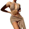 Dameszwemkleding Damesbadpak Bikini Set Tweedelig badpak met trekkoord Hollow Halter Bubble Check Beach Borstvoeding