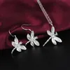 -Säljning 925 Silver Zircon Dragonfly Halsbandörhängen smycken set 10set290f