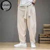 Calças masculinas de linho de algodão primavera cintura elástica casual calças de moletom soltas calças tradicionais chinesas pantalons homme 230720