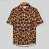 Camisas Casuais Masculinas Camisa Solta com Estampa de Leopardo Feminina Masculina Dourada Estampada Pele de Animal Camisas Casuais Havaianas Manga Curta Estilo de Rua Blusas Grandes L230721