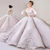 2018 Nuovo arrivo Elegante maniche lunghe in pizzo Appliques Scollo a V Abiti da sposa Abito da sposa in raso Abiti da sposa209R