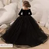 Robe de bal princesse noire pour enfants avec demi-manches élégantes pour filles âgées de 5 à 14 ans218R