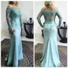 Bateau Neck Long Sleeves Slim Slimal Evening Dress Lace Mermaid Mother Bride Dresses Elegant 2019 Prom Vestidos de 223O