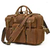 Valigette da uomo in vera pelle di mucca grande valigetta da uomo 15.6 "borsa per computer portatile Crazy Horse borse da viaggio per viaggi d'affari nel fine settimana