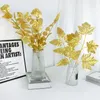 Flores decorativas 5pcs ouro folhas artificiais de seda eucalipto