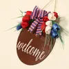 Decorative Flowers Welcome Sign Front Door Round Wood Hanging Home Farmhouse Ornament