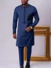 Hommes survêtements vêtements 2023 Style nationalité afrique col rond couleur unie à manches longues bouton vêtements pantalon deux pièces ensemble