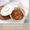 Kommen Instant Noodle Pot Kom Set Met Deksels Deksel Huishouden Eetstokje Lepel Eetstokjes Keuken Bamboe Schattig