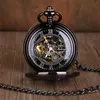 Pocket Watches Fashion Charm Black Eagle Design Mechanical Watch Personlig Vintage Hollow Hand Winding Mens Fob