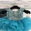 Teal Little Girl Pageant Dress for Infant Toddler Kids 2019 Cupcake Glitz Crystal Rhinestone Ruffle Baby Girl Prom Dance Gown Scal2654