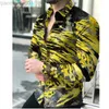 Men's Casual Shirts New Autumn Mens Shirt Hawaiian Casual Vintage Pattern Printing Clothes Slim Long Sleeve Turn-Down Collar Button Shirts S-3XL L230721