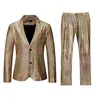 Gold Plaid Sequin Glitter Suit Men Wedding Groom Tuxedo Suits Mens Notched Lapel Prom Stage Costume With Pants Ternos Men's &205C