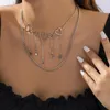 Ras du cou 2023 Vintage Double coeur collier pour femmes couleur or métal Punk gland clavicule chaîne Hip Hop géométrique bijoux