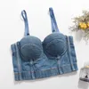 Kvinnors tankar europeiska skönhetsdamen tillbaka denim Camisole Corselets Bachelorette Bustier Bra Push Up Slim Fit Bralette Croped Top Vest P P