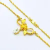 Choker Genuine 24k Gold Necklace Zircon Heart Pendant Water Corrugated Set Chain Plating Jewelry Wedding Gifts For Women