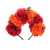 Exaggerated Halloween Hair Hoop Simulation Colorful Butterfly Big Red Peony Flower Headband Crown Festive Headpiece