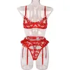 Lady Floral Nakış Altyışı ile iç içe 3 adet Seir Lingerie Sets See-Through Giyim Dantel Edge Seksi iç çamaşırı seti MQ1034