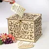 Emballage cadeau bricolage cadeau de mariage carte en bois tirelire étui avec serrure enveloppe rustique signe fête faveur décoration anniversaire fournitures 230720