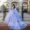 Princess Lilac Quinceanera Dresses Off The Shoulder Appliques Sequins Bow Long Train Sweet 16 Dress Ball Gown Brithday Prom Party 270r