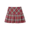 Skirts HOUZHOU Preppy Plaid Pleated Skirt Red Women Summer Vintage Korean Style High Waist Patchwork A-line Mini Skirt Harajuku 230720