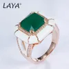 Laya 925 Sterling Silver Solitaire Ring For Women Bohemian Style High Quality Zircon Created Crystal Glass White Enamel Men Neutra2843