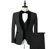 Nowy przyjazd jeden przycisk Czarny Tuxedos Szal Lapel Men Prezenta Wedding Groomsmen 3 sztuki garnitury Spodnie kamizelka krawat k1643104