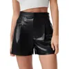 Shorts feminino couro sintético com bolsos cinto PU elástico modelador de quadril calça push up preta grossa legging sexy para mulheres femininas