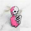 Pinki broszki szkieletowe szkielety z różową farbą olejną i twardą szklią punkową biżuterię Prezent dla przyjaciół Drop dostawa DHHS4