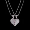 1 Pair Half-heart Pendant Necklace CZ Bling Pendant Micro Pave Cubic Zirconia Simulated Diamonds Couple Valentine gift215i