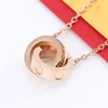 Silver Gold Love Necklace Jewelry Lady Women Double Ring CZ Stones Pendant Necklace Good Gift313m