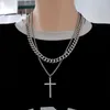 Pingente colares homens punk aço inoxidável cruz curb cubano para mulheres hip hop prata cor link cadeia gargantilhas de metal sólido jóias presentes