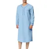 Mens Casual Shirts Muslim Fashion Long Sleeve Button Vneck Mens Retro Solid Kaftan Shirt Casual Jubba Thobe 230720