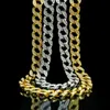 Placcato oro reale 24K MIAMI CUBAN LINK Collana con strass di cristallo lucido esagerato Set Hip Hop Bling Hipster Catene da uomo 75cm2715