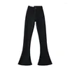 Women's Jeans High Waist Denim Flare Pants For Women Solid Color Pocket Design Student Slim Bootcut Autumn Casual Female Trouser