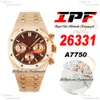 IPF 26331 ETA A7750 자동 크로노 그래프 남성 시계 rsoe 골드 브라운 스틱 다이얼 스테인리스 스틸 팔찌 슈퍼 에디션 Herrenuhr Reloj Hombre Puretimewatch E5