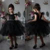 Amazing Black Feather Backless Flower Girl Dresses For Wedding Beaded Pageant Gowns Knee Length Kids Tulle First Holy Communion Dr231P