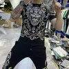 Męskie dresy 2023 Summer Men ustawione na stacji europejskiej Trend Tiger Head Diamond Sporty Dwuczęściowy krótki rękaw top