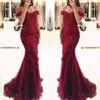 Junoesque bordeaux kant zeemeermin galajurken appliques off-shoulder kralen pailletten lange galajurken avondjurken goedkope kleding 237V