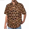 Мужские повседневные рубашки леопардовый принт свободная рубашка мужской каникул золотой животный отпечаток для печати. ​​Служба на гавайских рубашках с коротким рукавом уличный стиль негабаритный