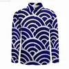 Men's Casual Shirts Navy Blue Seigaiha Shirt Japanese Wave Print Casual Shirts Long Sleeve Custom Street Style Blouses Autumn Vintage Oversize Tops L230721