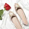 Dress Shoes Size 31-46 Extra Big Size Women Wedding Shoes Flat Heel Pearls Pointed Toe Silk Flats Banquet Bride Shoes Chinese Red Pure Color L230721