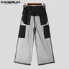 Men's Pants Men's Mesh Patch Work Transparent Elastic Waist Pocket Wide Leg Trousers 2023 Street Clothing Sexy Fashion Underwear S-5XL Z230721