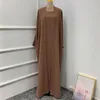 Etnisk kläder Casual Solid Color 2 Piece Women Muslim Maxi Abaya Dress Sleeveless Inner Dress Cardigan Long Robe Belt Muslim Set Prayer Set 230721