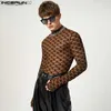 Men's Sweaters Men's T-shirt Mesh Transparent Printing Fitness Street Suit Underwear Turtle Neck Long Sleeve 2023 Casual Camisetas S-5XL 7 Z230721