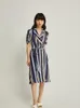 Casual Dresses French Classic Vertical Stripe Bubble Sleeve Wrap Dress Women's 2023 Summer Slim Fit Birthday For Women