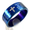 Bulk Lots 100pcs English Lord's Prayer Cross Stainless Steel Rings 3 Colors Mix Whole Mens Fashion Jewelry212Z