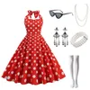 Stage Wear Vintage 50s 60s Robe de soirée pour femmes Été Polka Dot Halter Hepburn Robe Pin Up Rockabilly Robes Vestidos Para Mujer